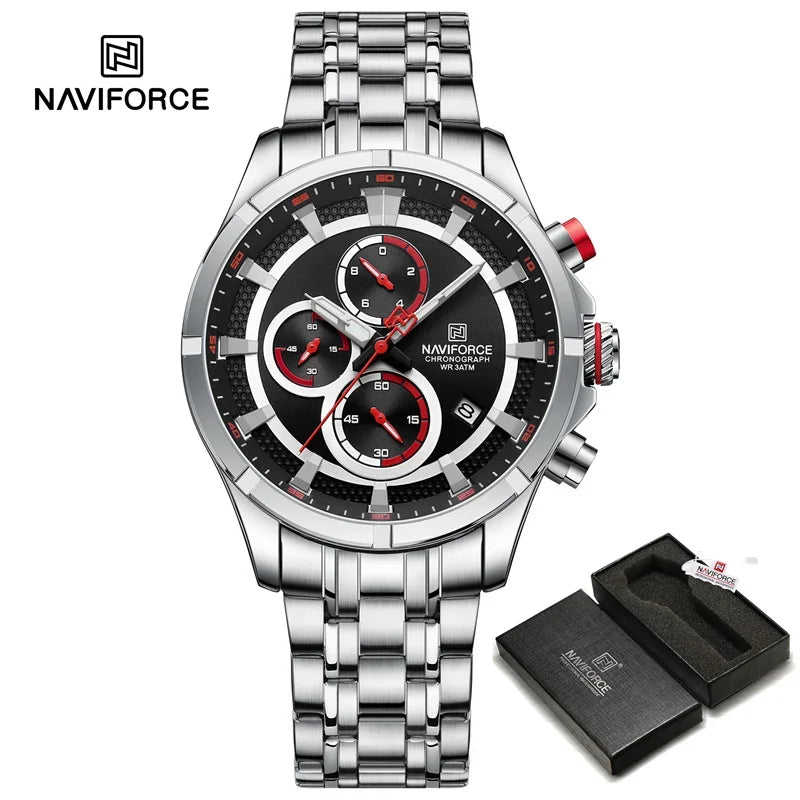 Men Watch Waterproof Luminous Sport Stainless Steel Strap Date Quartz Wristwatch Chronograph Watch