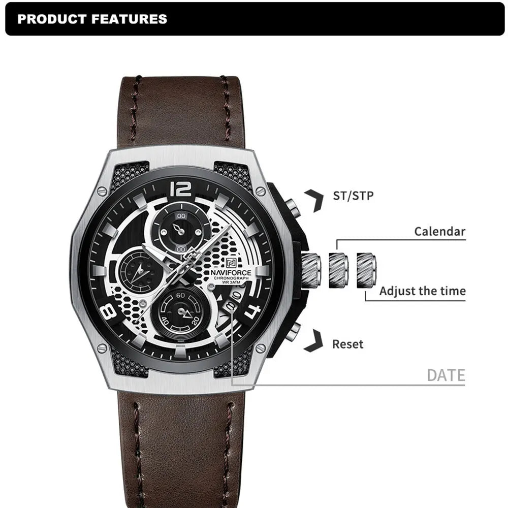 Men Watch Fashion Military Sports Style Men's Wristwatch Waterproof Luminous Leather Calendar Quartz Man