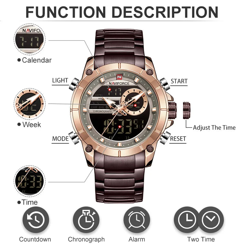 Men Watch Men's  Sports Military Watches Full Steel Waterproof Quartz Digital Watch