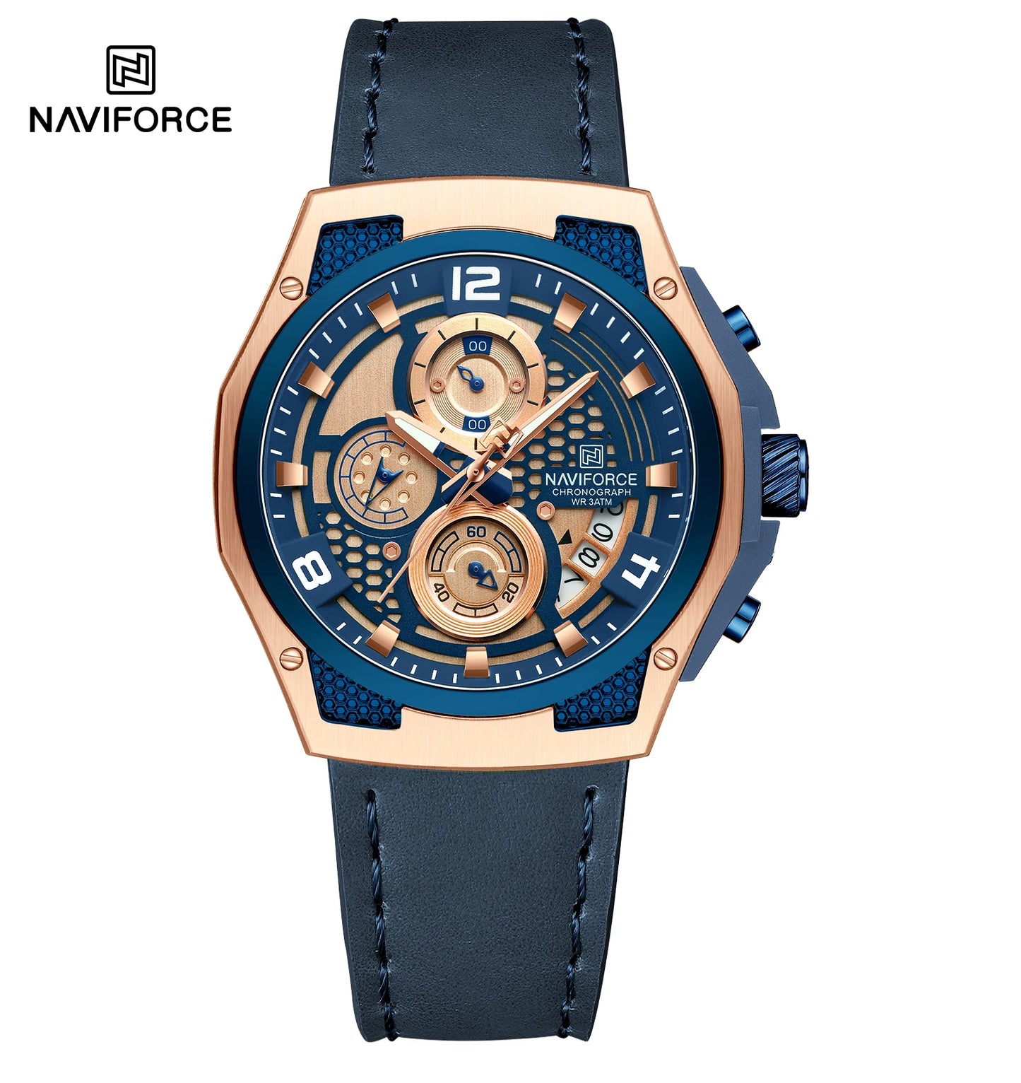 NAVIFORCE Men Watches Top Brand Luxury Leather Quartz Wristwatch Chronograph Sport Watch For Men Fashion Date Waterproof Clock