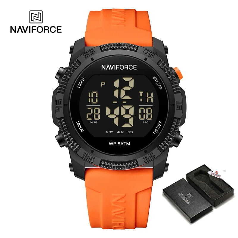 Men's Electronic Watch Fashion 5ATM Waterproof Silicone Strap Calendar Male LCD Digital Wristwatch