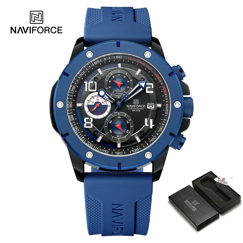 Men's Quartz Watch Sports Waterproof Chronograph Male Wristwatches Business Luminous Date Silicone Strap Watch