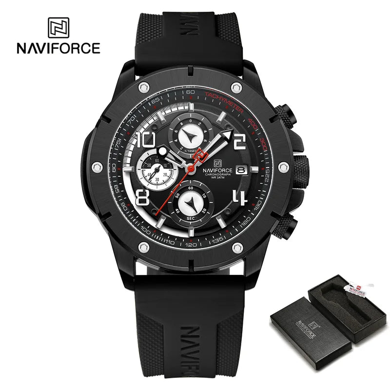 Men's Quartz Watch Sports Waterproof Chronograph Male Wristwatches Business Luminous Date Silicone Strap Watch