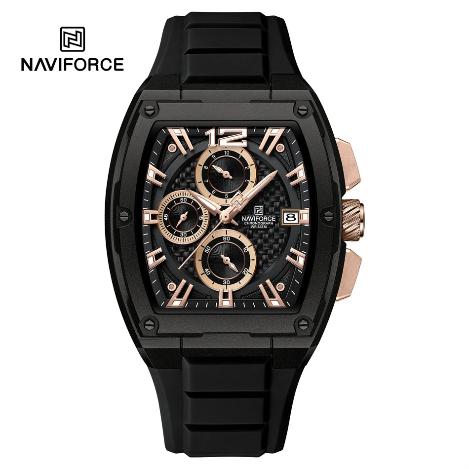 Men's Quartz Watch New Fashion Cool Multi functional Timing Calendar Black Silicone Band Waterproof Watches Men Gift