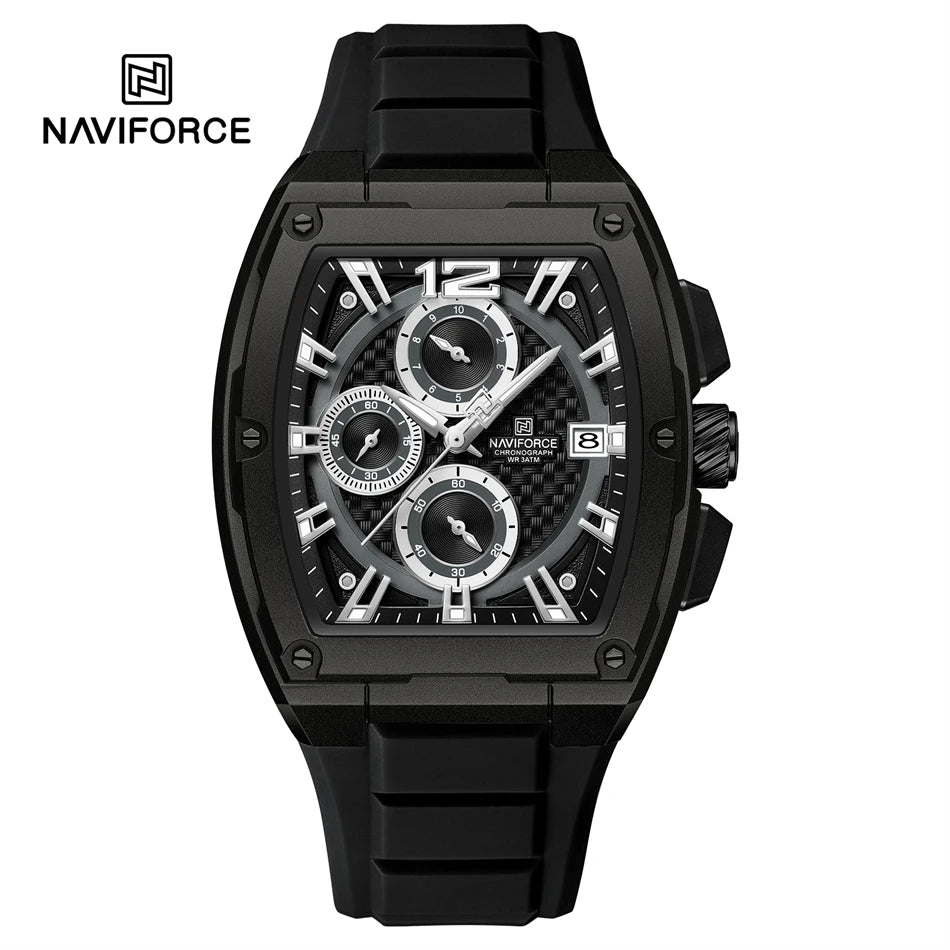 Men's Quartz Watch New Fashion Cool Multi functional Timing Calendar Black Silicone Band Waterproof Watches Men Gift