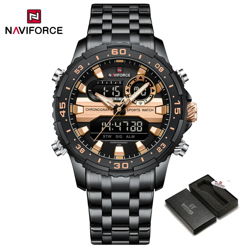 Men's Watch Luxury Waterproof Sport Chronograph Quartz Wristwatches Digital Date and Week Watch