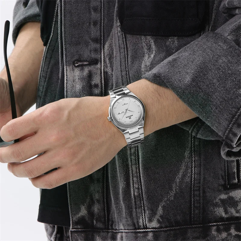 New High Quality Men' Watch Fashion Casual Stainless Steel Strap Date Week Waterproof Quartz Male Wristwatches