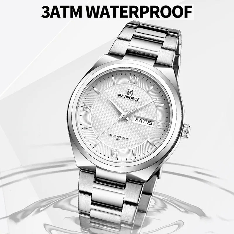 New High Quality Men' Watch Fashion Casual Stainless Steel Strap Date Week Waterproof Quartz Male Wristwatches