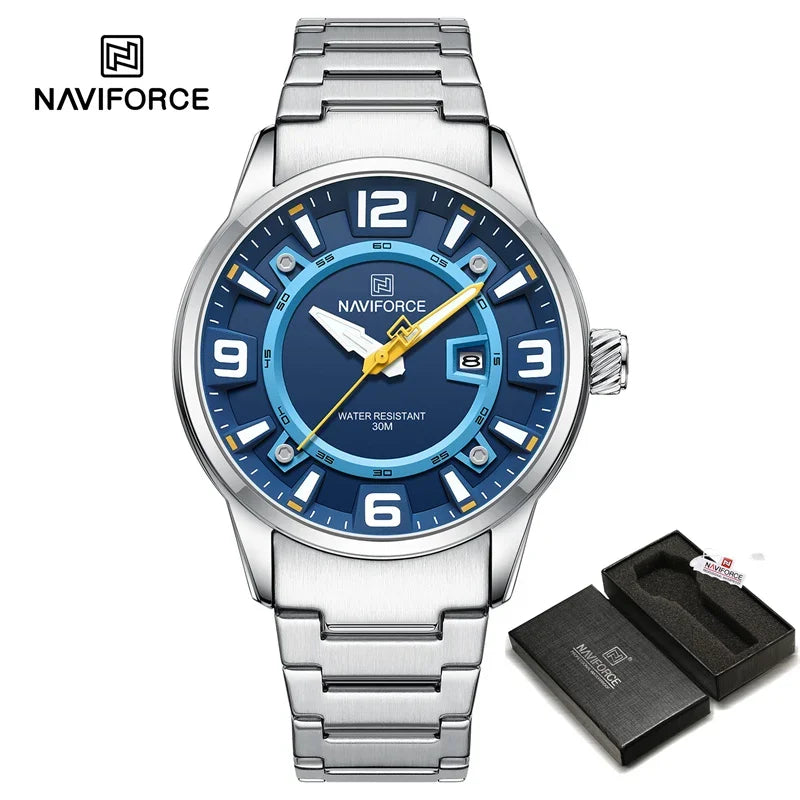 NAVIFORCE New Men's Sport Wristwatches Stainless Steel Strap Date Luxury Waterproof Luminous Male Quartz Watch Reloj Hombre 2024