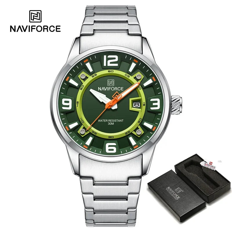 NAVIFORCE New Men's Sport Wristwatches Stainless Steel Strap Date Luxury Waterproof Luminous Male Quartz Watch Reloj Hombre 2024