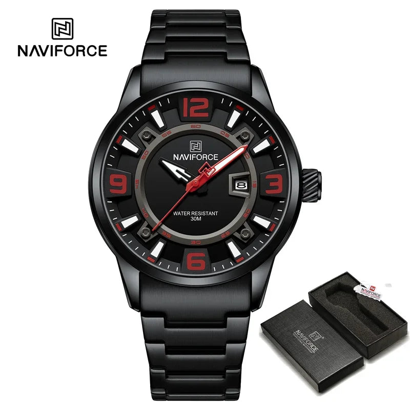 NAVIFORCE New Men's Sport Wristwatches Stainless Steel Strap Date Luxury Waterproof Luminous Male Quartz Watch Reloj Hombre 2024