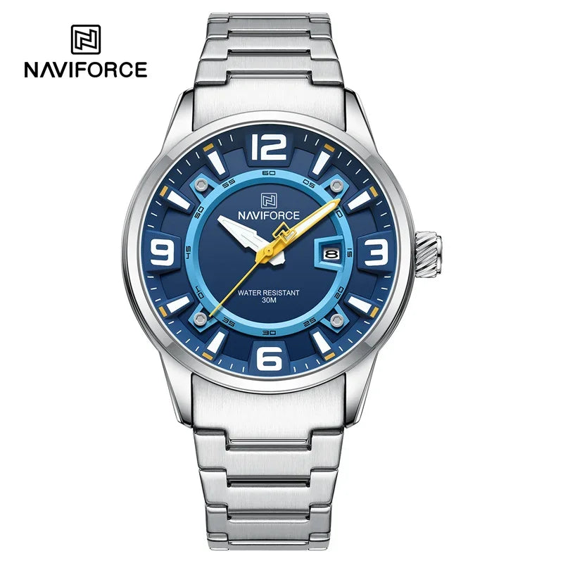 NAVIFORCE New Men's Sport Wristwatches Stainless Steel Strap Date Luxury Waterproof Luminous Male Quartz Watch Reloj Hombre 2024