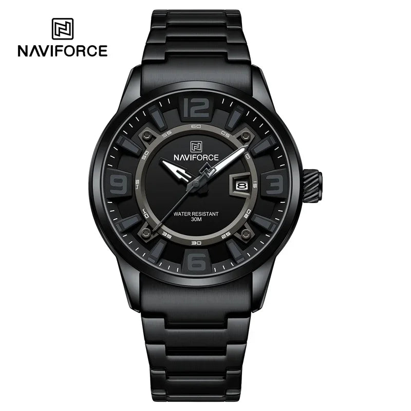 NAVIFORCE New Men's Sport Wristwatches Stainless Steel Strap Date Luxury Waterproof Luminous Male Quartz Watch Reloj Hombre 2024