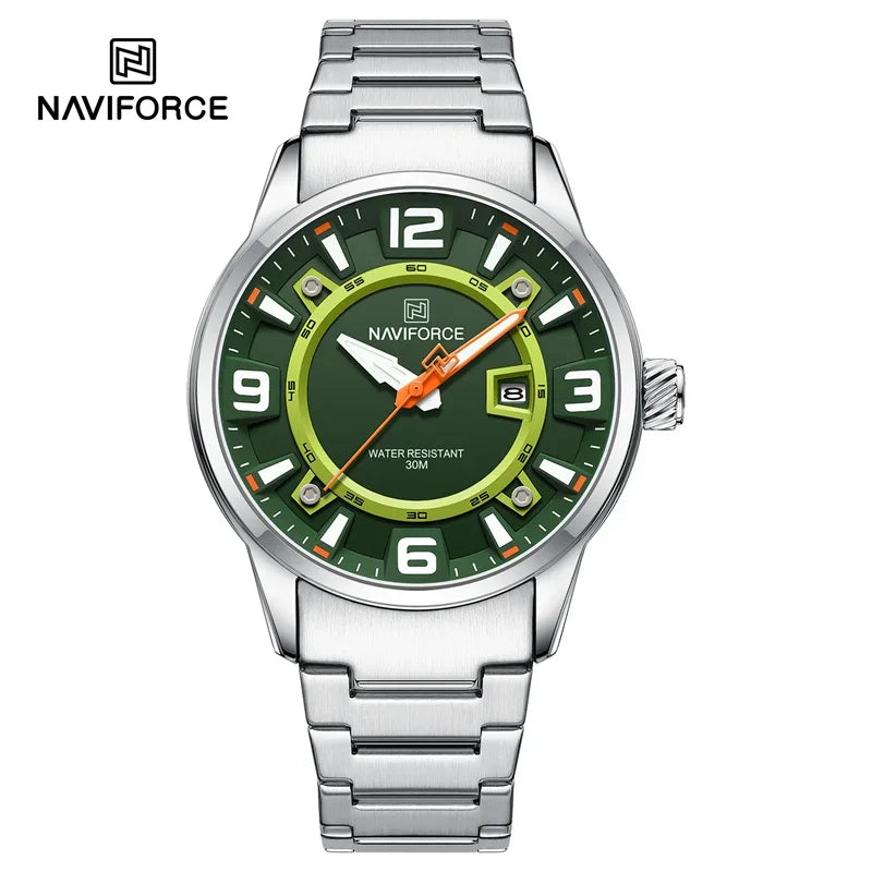 NAVIFORCE New Men's Sport Wristwatches Stainless Steel Strap Date Luxury Waterproof Luminous Male Quartz Watch Reloj Hombre 2024