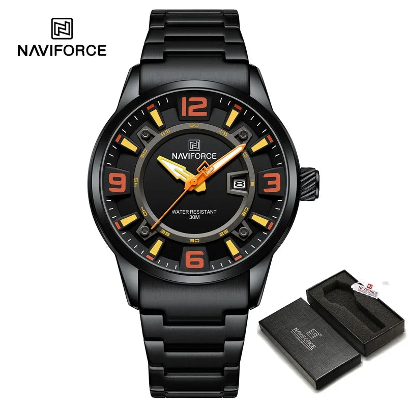 NAVIFORCE New Men's Sport Wristwatches Stainless Steel Strap Date Luxury Waterproof Luminous Male Quartz Watch Reloj Hombre 2024