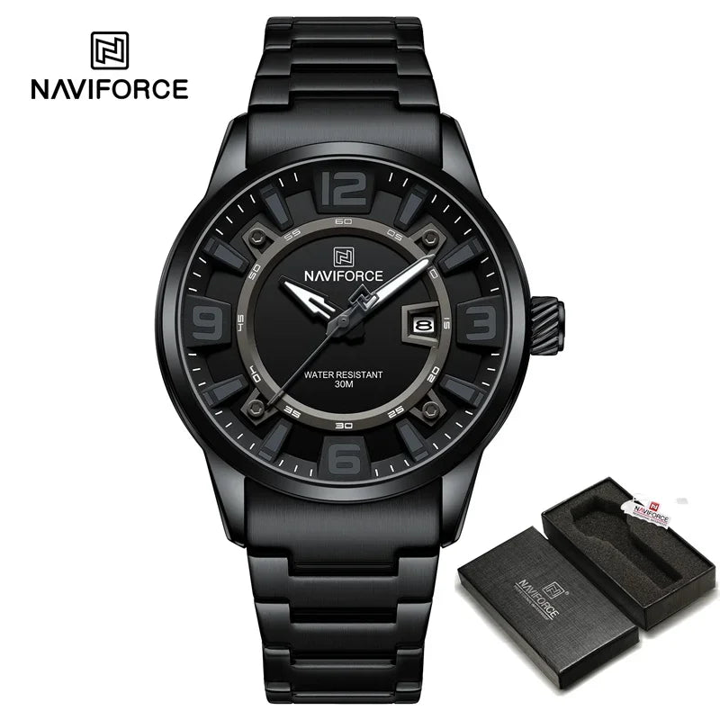 NAVIFORCE New Men's Sport Wristwatches Stainless Steel Strap Date Luxury Waterproof Luminous Male Quartz Watch Reloj Hombre 2024