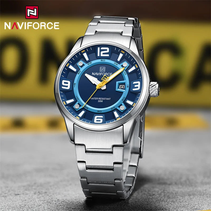 NAVIFORCE New Men's Sport Wristwatches Stainless Steel Strap Date Luxury Waterproof Luminous Male Quartz Watch Reloj Hombre 2024