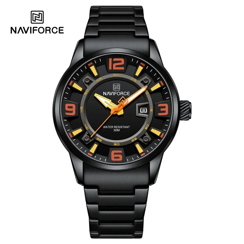 NAVIFORCE New Men's Sport Wristwatches Stainless Steel Strap Date Luxury Waterproof Luminous Male Quartz Watch Reloj Hombre 2024