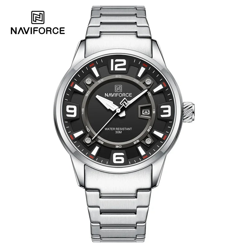 NAVIFORCE New Men's Sport Wristwatches Stainless Steel Strap Date Luxury Waterproof Luminous Male Quartz Watch Reloj Hombre 2024