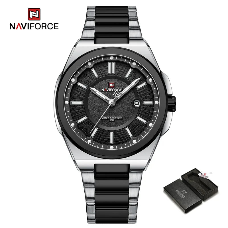 New Men's Watch Stainless Steel Strap Military Casual Wrist Watches Male Business Waterproof Quartz Calendar Watch