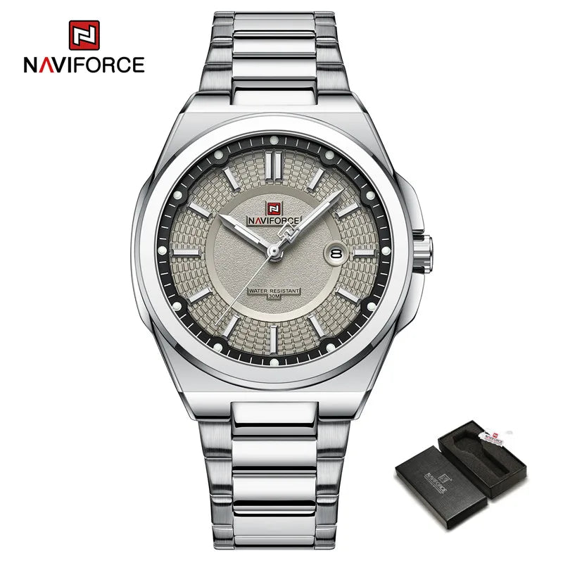 New Men's Watch Stainless Steel Strap Military Casual Wrist Watches Male Business Waterproof Quartz Calendar Watch