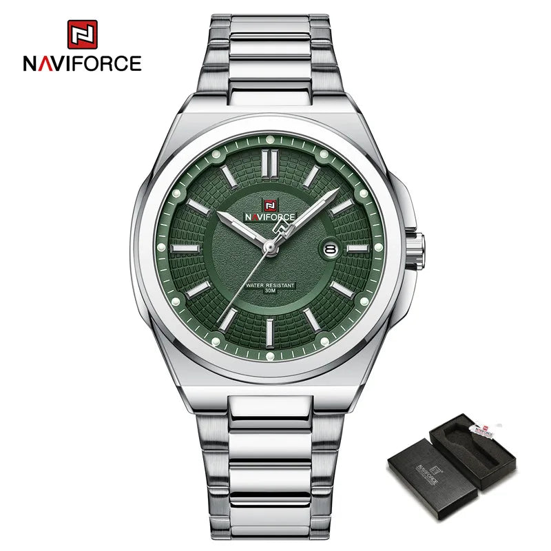 New Men's Watch Stainless Steel Strap Military Casual Wrist Watches Male Business Waterproof Quartz Calendar Watch