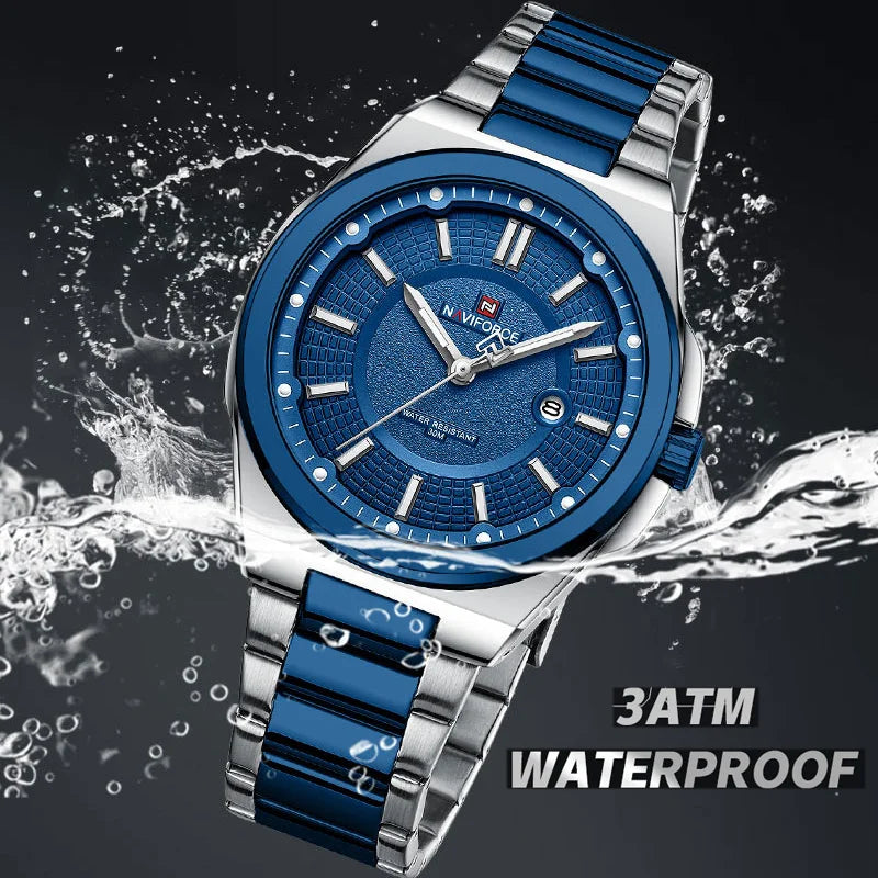 New Men's Watch Stainless Steel Strap Military Casual Wrist Watches Male Business Waterproof Quartz Calendar Watch