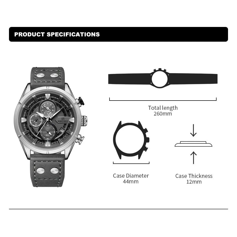 New Watch For Men Sport Leather Strap Luminous Quartz Wristwatch Waterproof Men Chronograph Watch