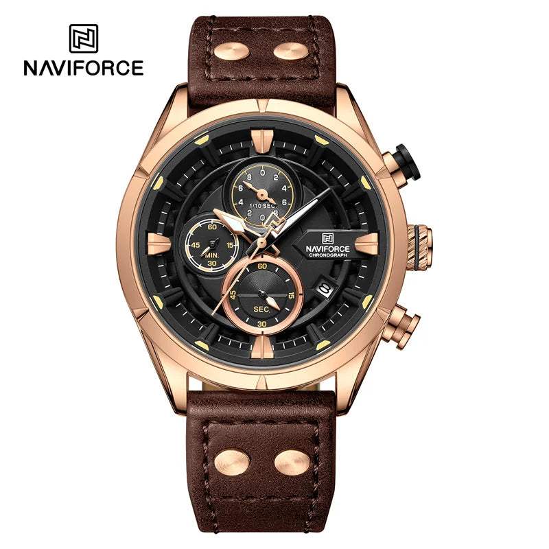 New Watch For Men Sport Leather Strap Luminous Quartz Wristwatch Waterproof Men Chronograph Watch