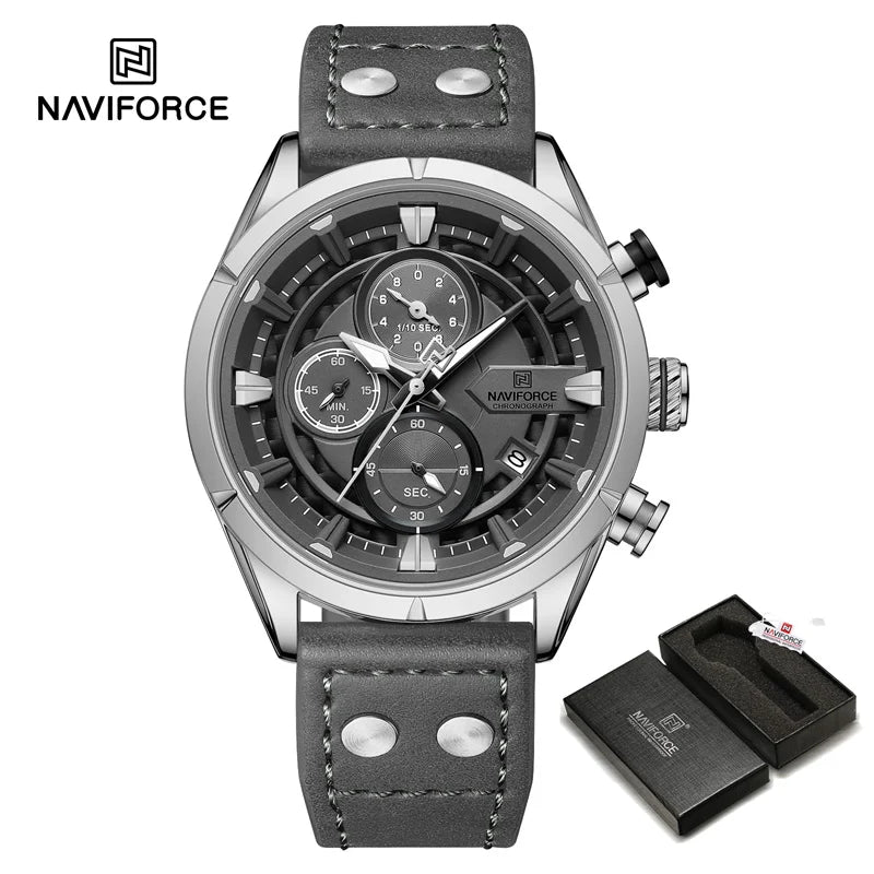 New Watch For Men Sport Leather Strap Luminous Quartz Wristwatch Waterproof Men Chronograph Watch