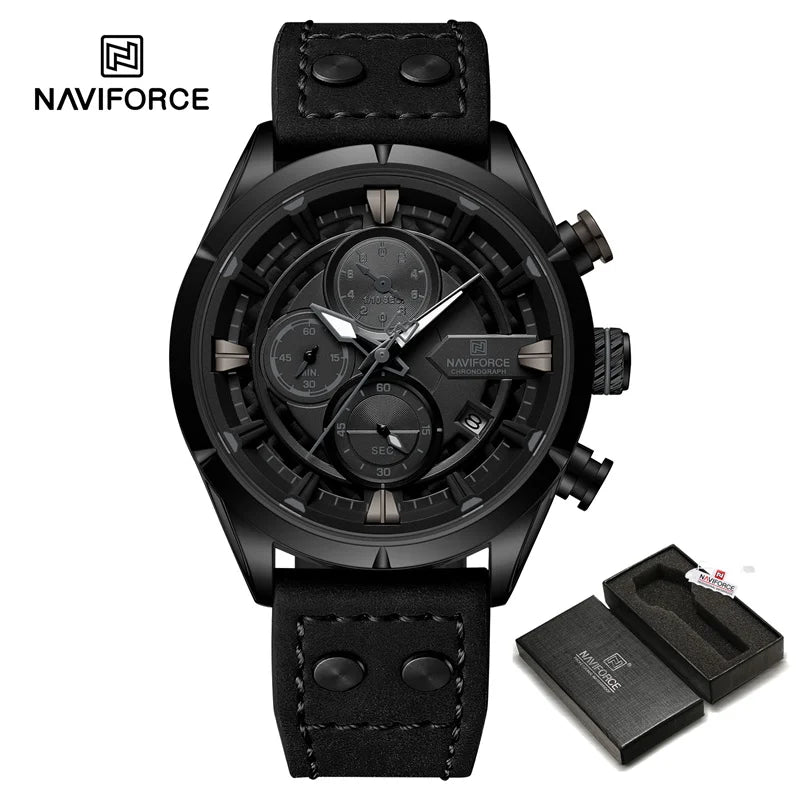 New Watch For Men Sport Leather Strap Luminous Quartz Wristwatch Waterproof Men Chronograph Watch