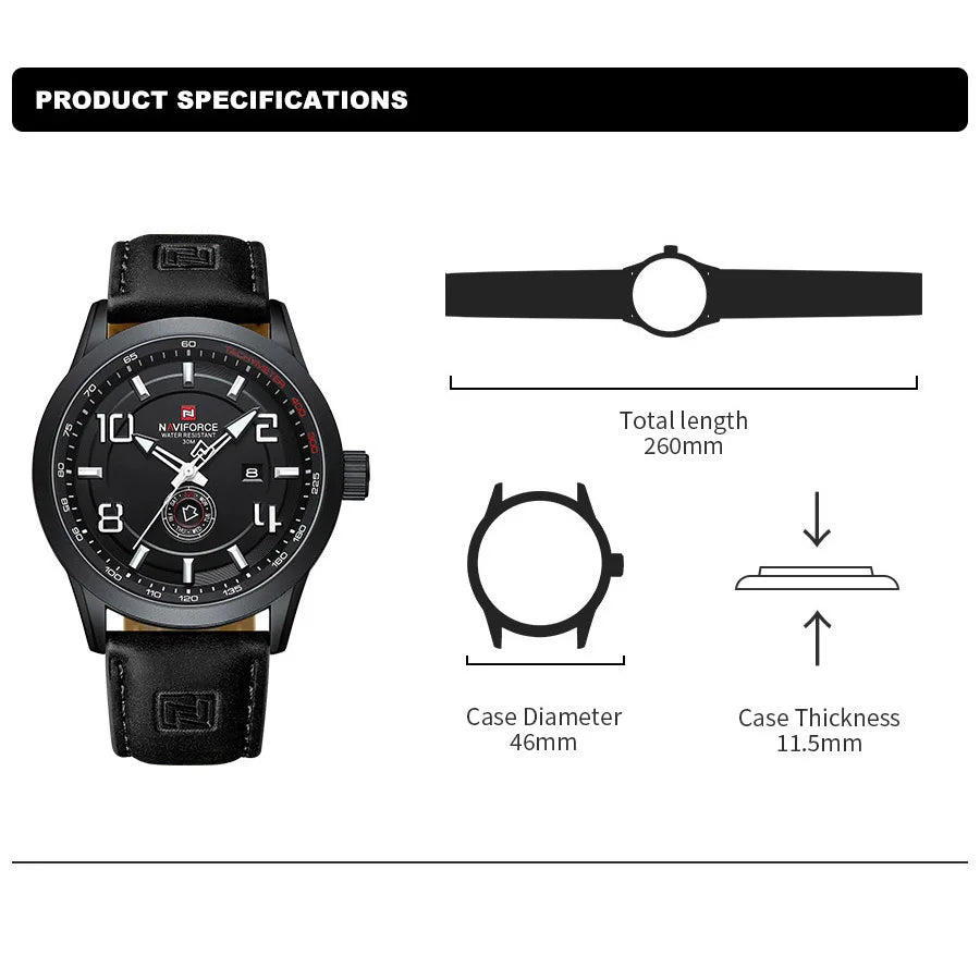 Men's Watches Simple Fashion Waterproof PU Strap Luminous Date Week Male Quartz Wristwatch