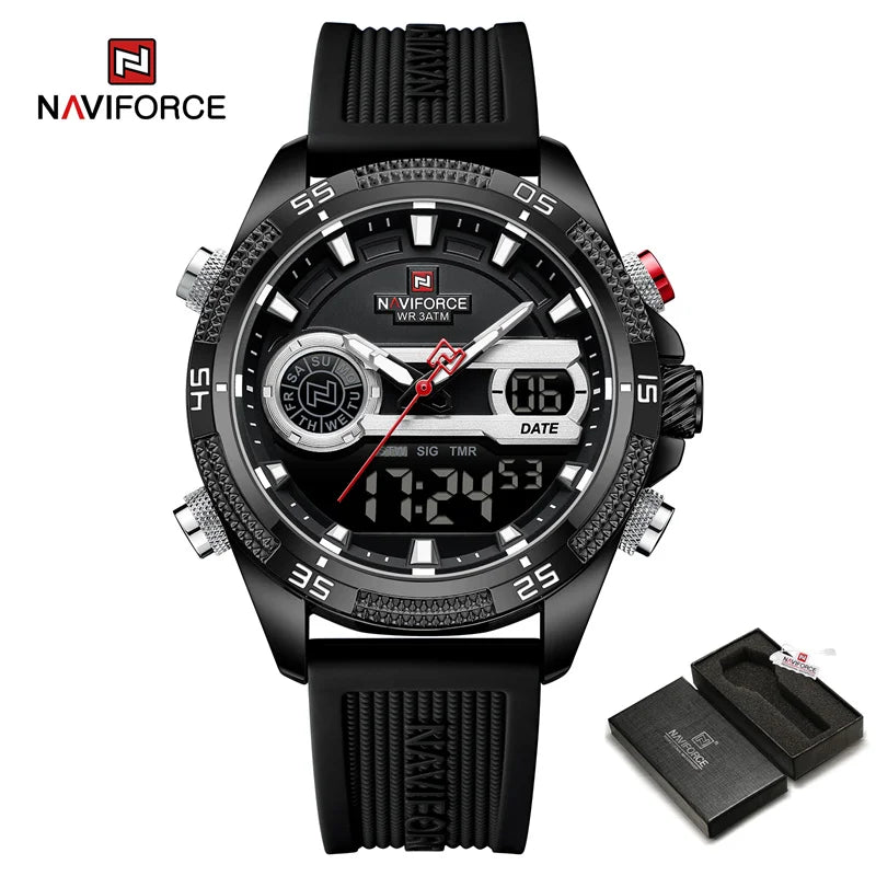 NAVIFORCE Quartz Watch For Men Silicone Bracelet Sport Wristwatches Waterproof Alarm Clock Analog Digitals Clock Reloj Hombre