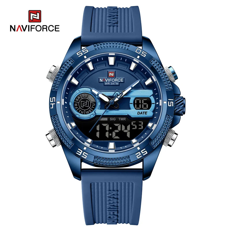 NAVIFORCE Quartz Watch For Men Silicone Bracelet Sport Wristwatches Waterproof Alarm Clock Analog Digitals Clock Reloj Hombre