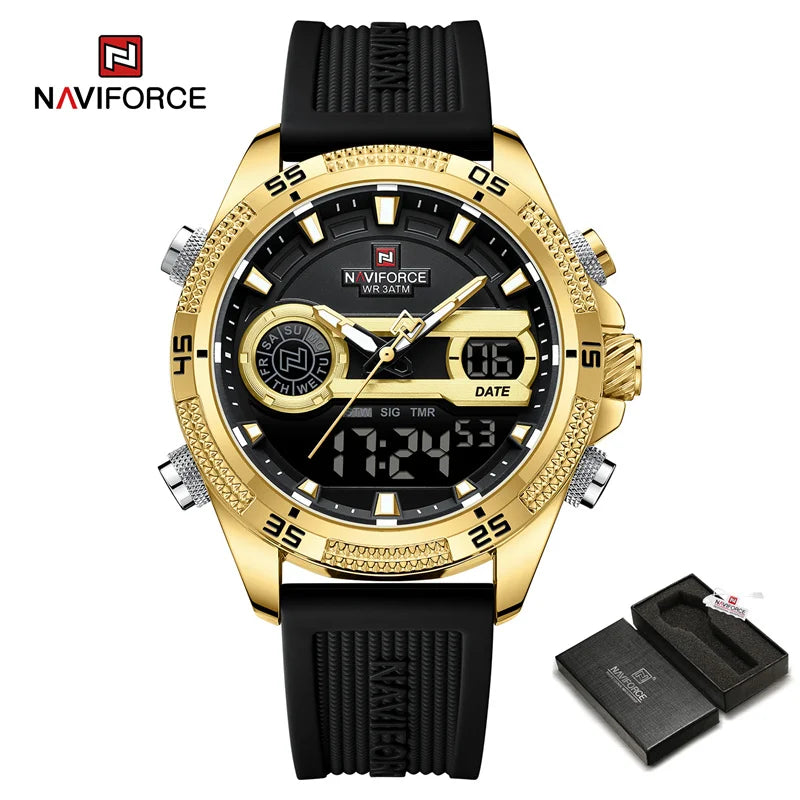 NAVIFORCE Quartz Watch For Men Silicone Bracelet Sport Wristwatches Waterproof Alarm Clock Analog Digitals Clock Reloj Hombre