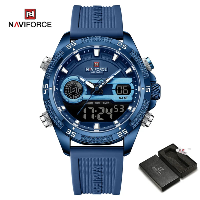 NAVIFORCE Quartz Watch For Men Silicone Bracelet Sport Wristwatches Waterproof Alarm Clock Analog Digitals Clock Reloj Hombre