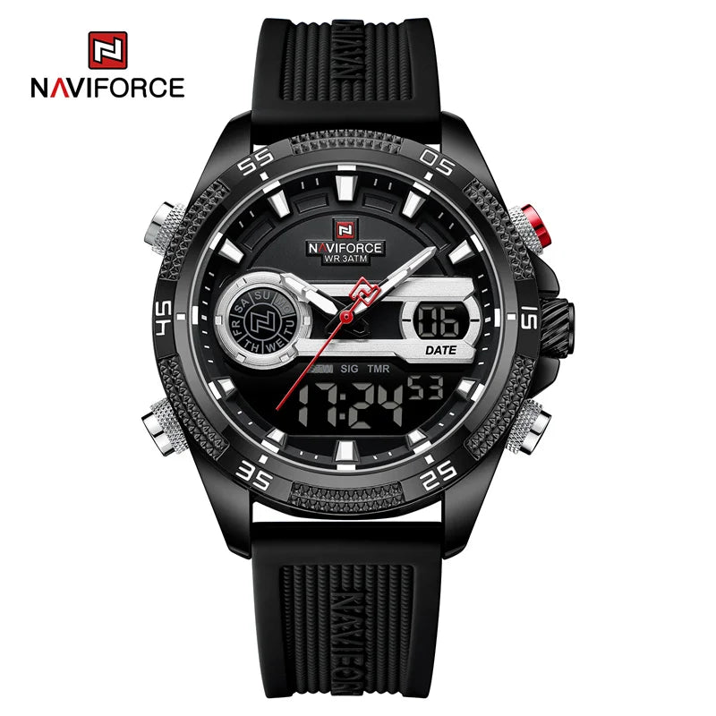 NAVIFORCE Quartz Watch For Men Silicone Bracelet Sport Wristwatches Waterproof Alarm Clock Analog Digitals Clock Reloj Hombre