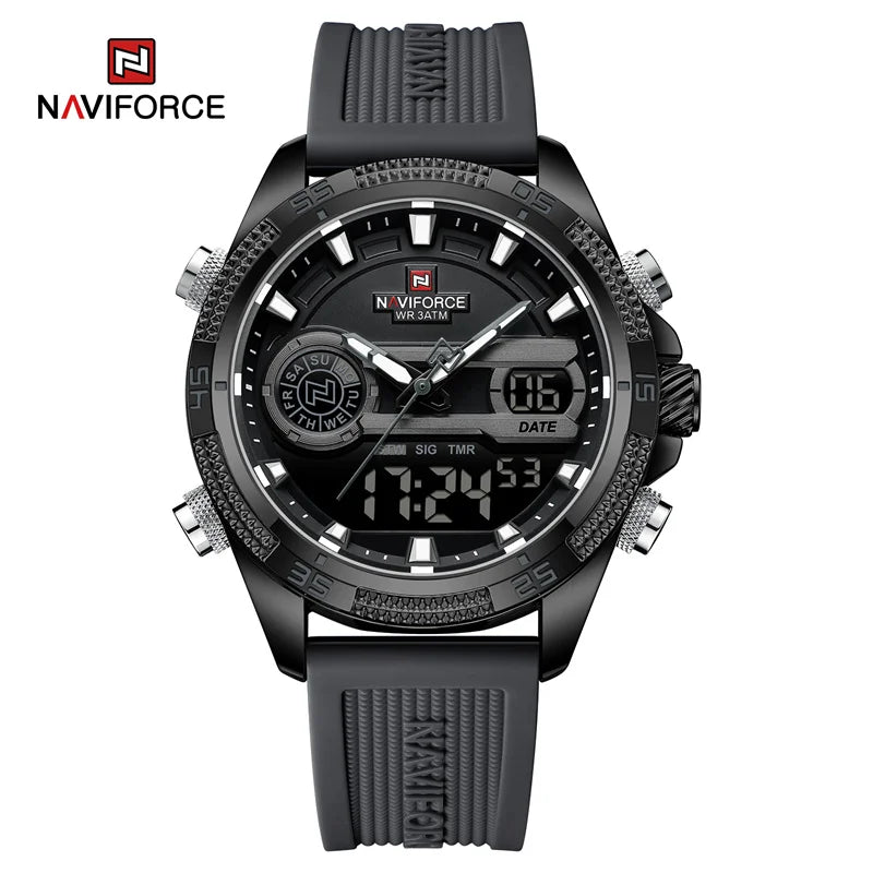 NAVIFORCE Quartz Watch For Men Silicone Bracelet Sport Wristwatches Waterproof Alarm Clock Analog Digitals Clock Reloj Hombre