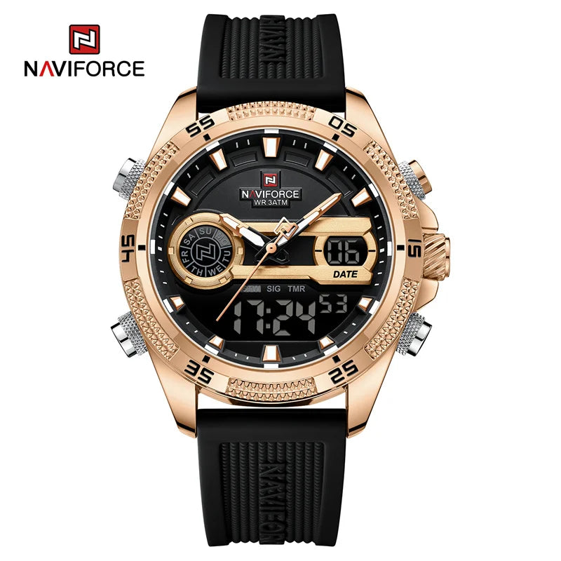 NAVIFORCE Quartz Watch For Men Silicone Bracelet Sport Wristwatches Waterproof Alarm Clock Analog Digitals Clock Reloj Hombre