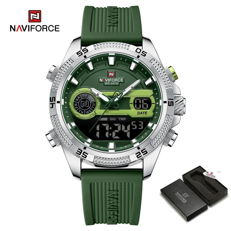 NAVIFORCE Quartz Watch For Men Silicone Bracelet Sport Wristwatches Waterproof Alarm Clock Analog Digitals Clock Reloj Hombre