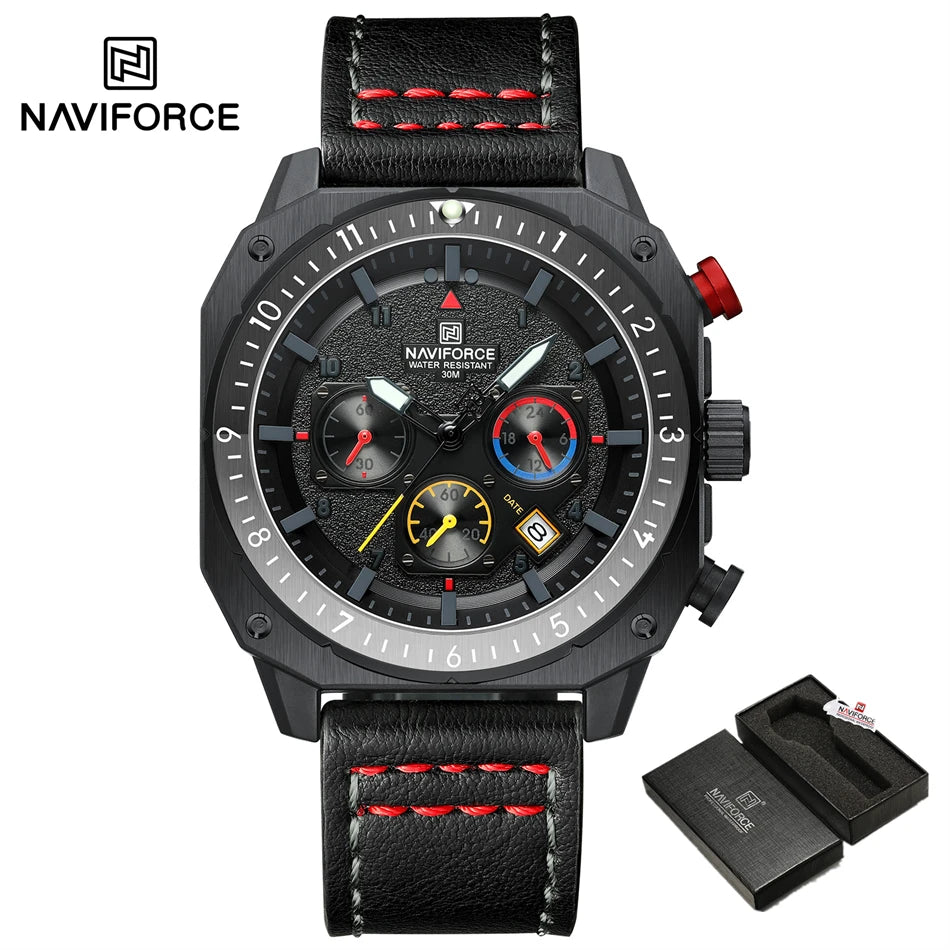 Sports Multifunction Waterproof Watches for Men Fashion Leather Luxury Brand Quartz Analog Luminous Square Wrist Watch