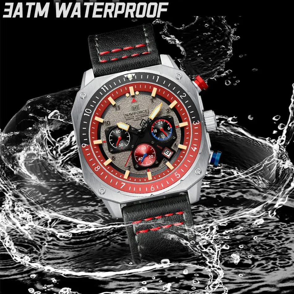 Sports Multifunction Waterproof Watches for Men Fashion Leather Luxury Brand Quartz Analog Luminous Square Wrist Watch