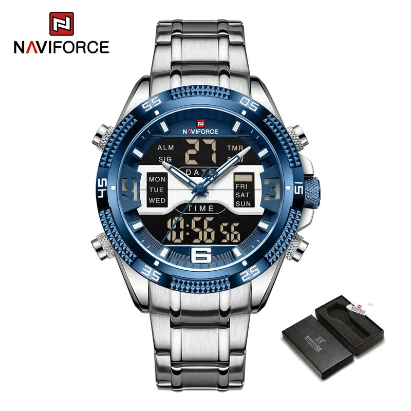 Sports Men's Watches Military Stainless Steel Quartz Waterproof Chronograph Wristwatch