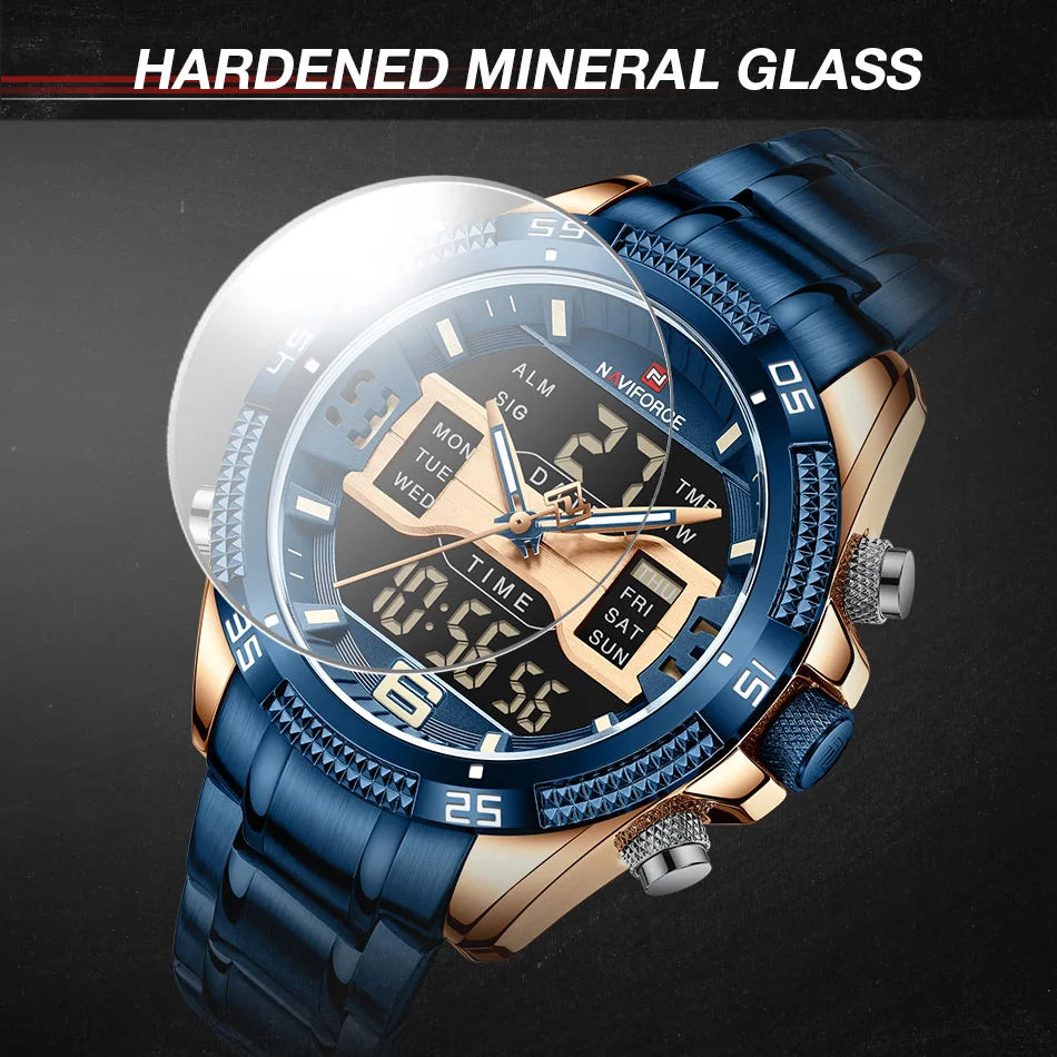 Sports Men's Watches Military Stainless Steel Quartz Waterproof Chronograph Wristwatch