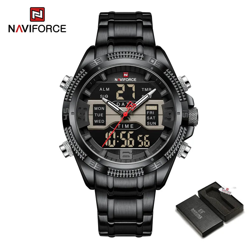 Sports Men's Watches Military Stainless Steel Quartz Waterproof Chronograph Wristwatch