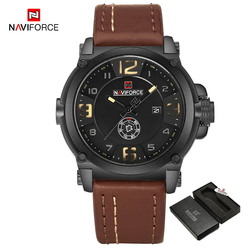 Men Sports Military Quartz Watch Man Analog Date  Leather Strap Wristwatch