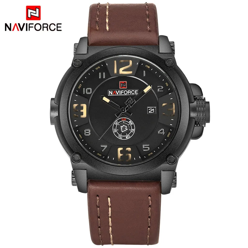 Men Sports Military Quartz Watch Man Analog Date  Leather Strap Wristwatch