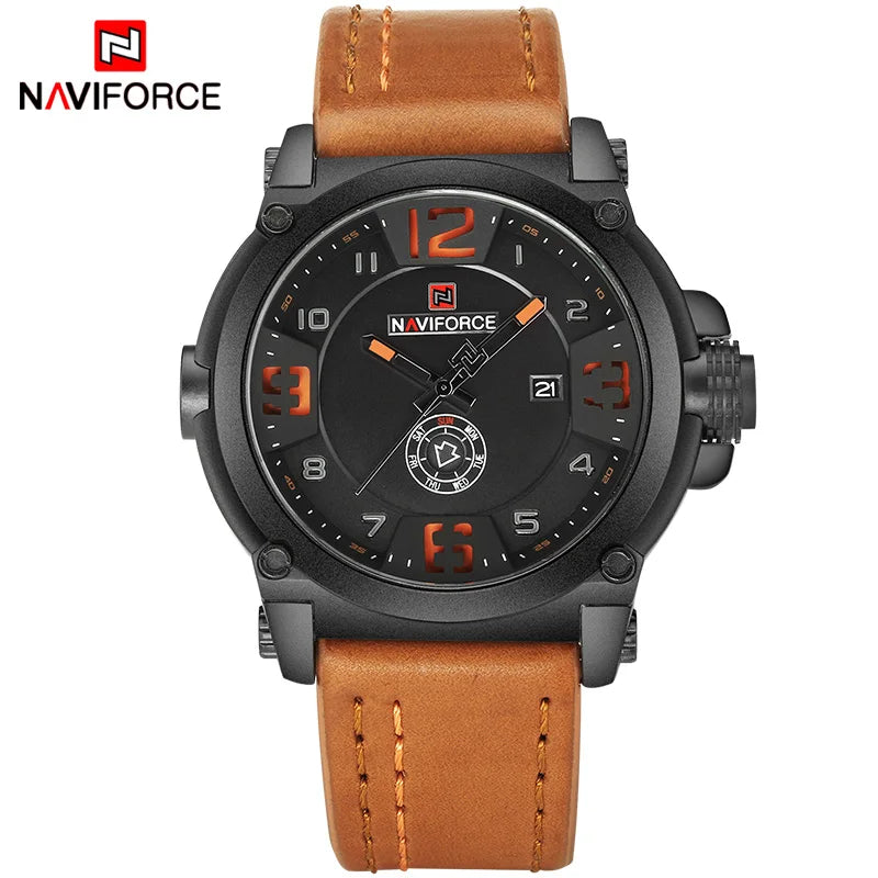 Men Sports Military Quartz Watch Man Analog Date  Leather Strap Wristwatch