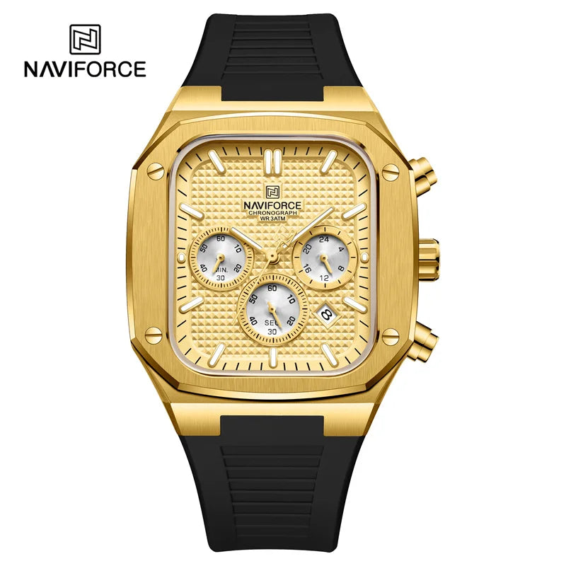 Gold Watches for Men Fashion Silicone Strap Quartz Square Wristwatch Waterproof Luminous hands Date Wach