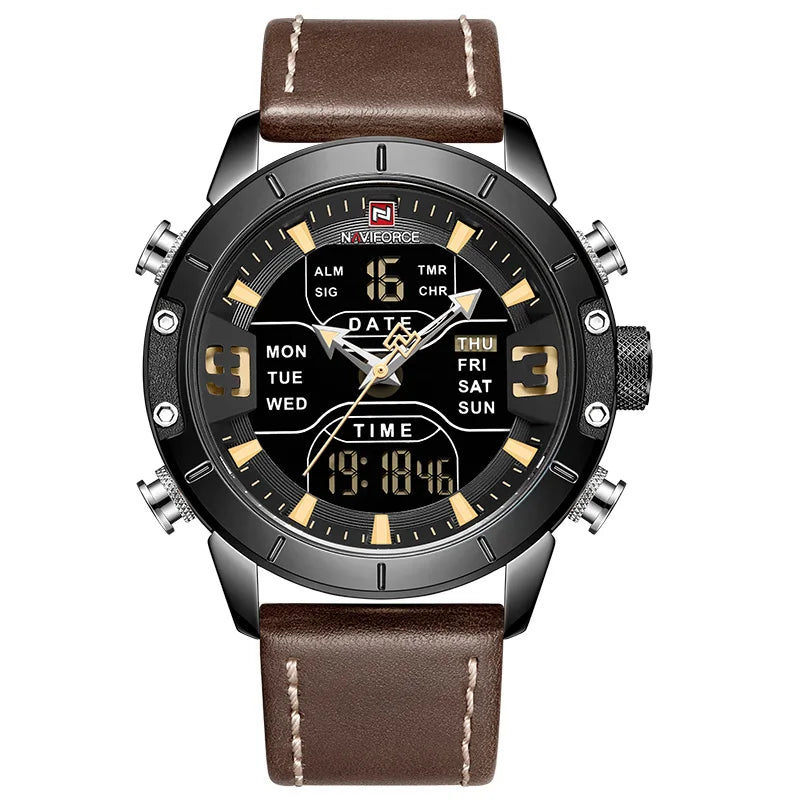 Men Leather Waterproof Quartz Wristwatches Military Sport Men’s Watches Date